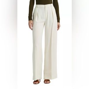 Lauren Ralph Lauren-Lined Winter Cream Pleated High Rise Wide Leg Pants-Size 14W